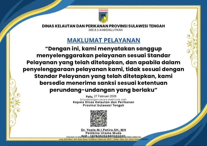 Maklumat Pelayanan Dinas Kelautan dan Perikanan Provinsi Sulawesi Tengah