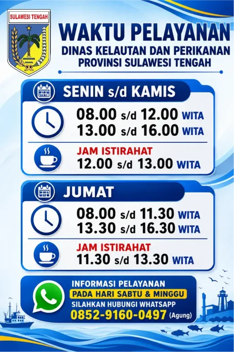 Waktu Pelayanan Dinas Kelautan dan Perikanan Provinsi Sulawesi Tengah